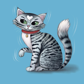 Персонаж - котик с пятнышком в форме сердца