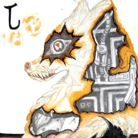 Карта с волками гуашью и черной ручкой