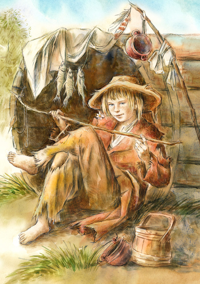 Приключения Гекльберри Финна. Иллюстрация на обложку.