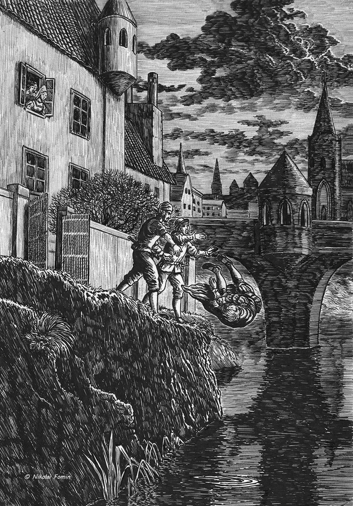 За то, что козни строил всем везде, антигерой наш предан был воде.