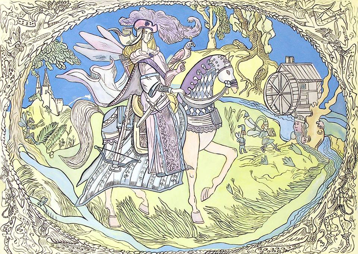 Фея. Лист из серии"Сказки эльфов".Авторский проект.Оригинал сделан на формате А-2.Бумага гуашь кисть.Художник:Марат Брызгалов.