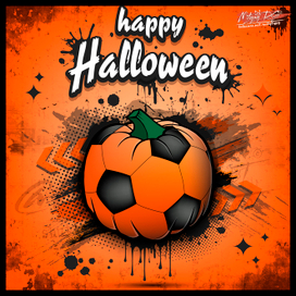 Иллюстрация на Хэллоуин. Футбольный мяч в виде тыквы