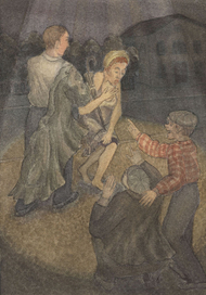 Под ярким светом электрических фонарей