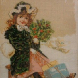 Девочка на санках (вышивка крестом)