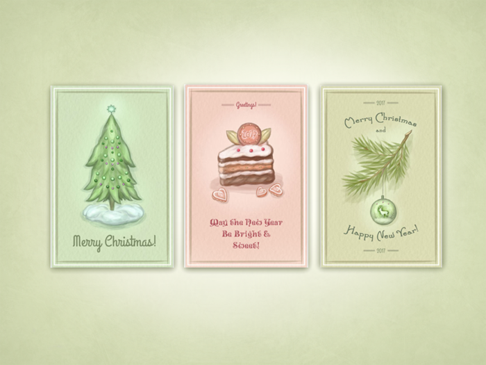 Новогодние и Рождественские Открытки. Цифровая живопись