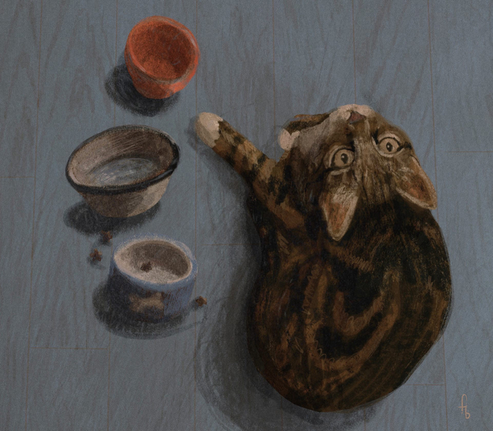 Я так проголодался, потому что всё съел, а в тарелке пусто