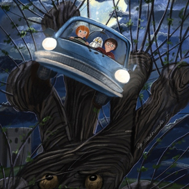 Гарри Поттер и Рон в летающей машине