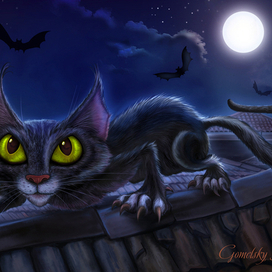 кот на охоте