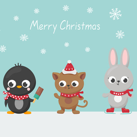 Новогодний баннер с милыми зверятами