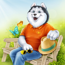 Хаски на лавочке