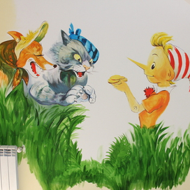 Роспись "Буратино и лиса с котом"