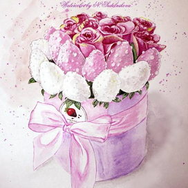 Букет из клубники в шоколаде и роз