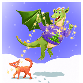 Новогодняя открытка с драконом