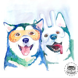 Открытка для Хаски едят колбаски