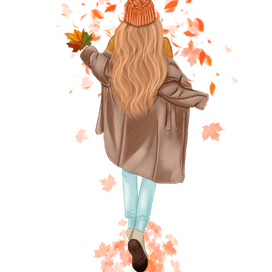 Осенняя девушка с падающими листьями PNG JPEG