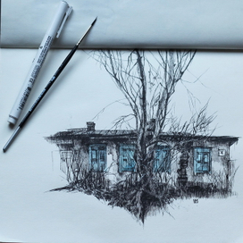 Sketch. Old building.