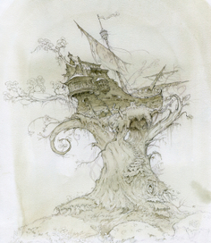 корабль застрял на дереве