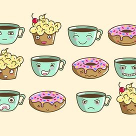 Пончики, пирожные и кофе/чай