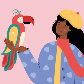 Girl with a parrot