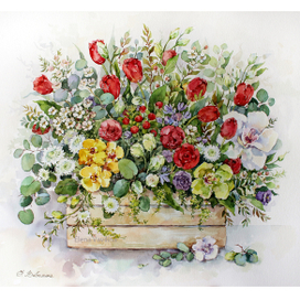 Букет с красными тюльпанами и орхидеями 