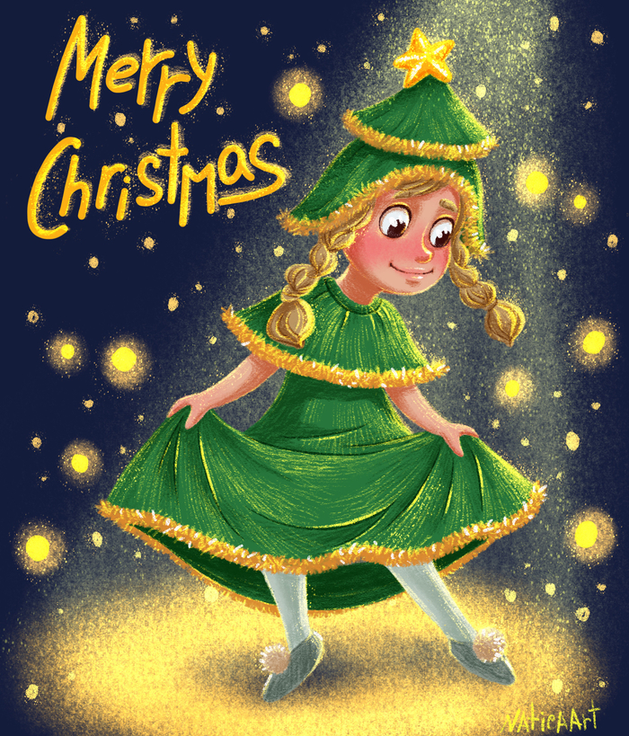 Девочка в костюме елочки