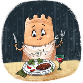 Vezhenka is having a meal