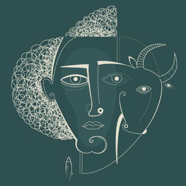 триптих человек и корова