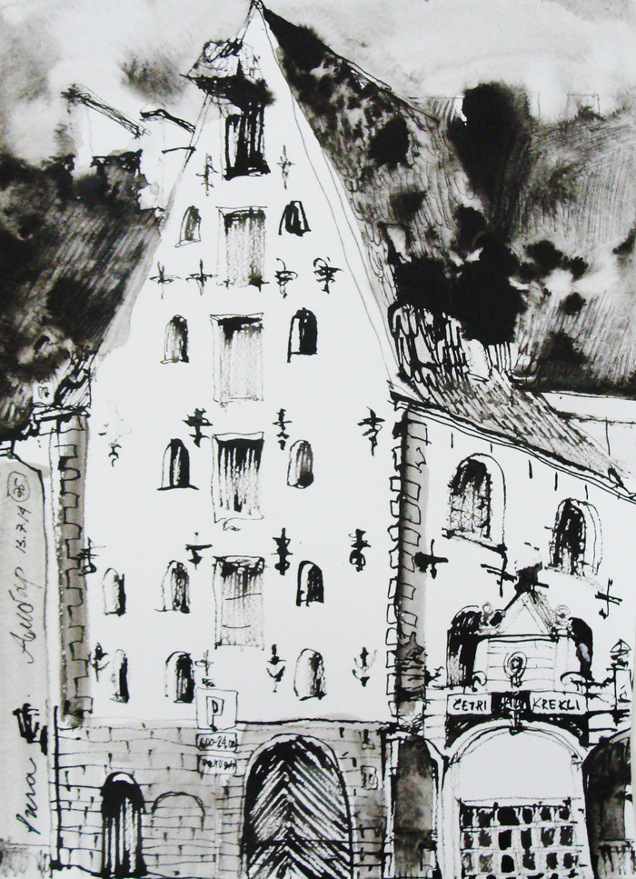 Рига 3. б., тушь, бамбуковое перо, 40х30