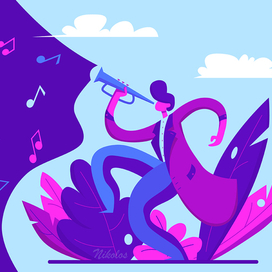 Молодой человек играет на трубе.