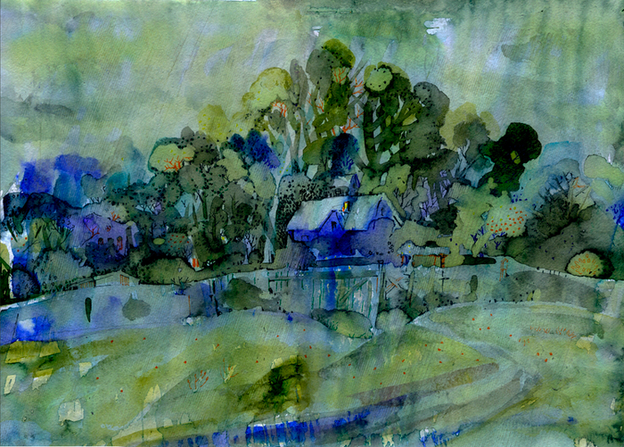 Моросящий дождь. Акварель. 30х40. продаётся