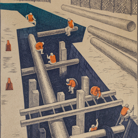 "Город"., многоцветная линогравюра.,2014 г. 