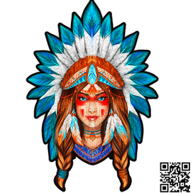 Иллюстрация и рез для фигурного деревянного пазла Индейская девушка