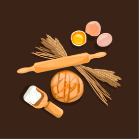 иллюстрацию можно приобрести .Иллюстрация на рисована от руки в плоском стиле в векторе. Подходит для создания упаковки хлебобулочных изделий.