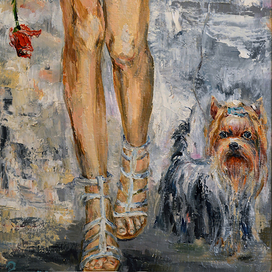 Йоркширский терьер на прогулке.