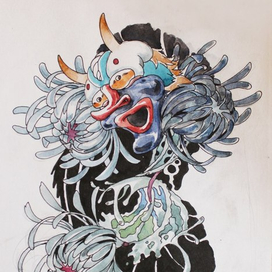 Демон (Ханья) с хризантемами