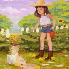 Девочка и ее цыплята 