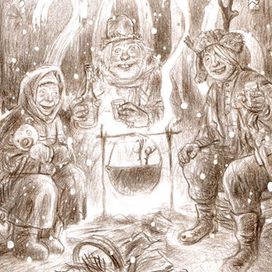 Дед Мороз, олень и Снегурочка