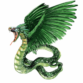 Quelzalcoatl is a feathered serpent of Aztec mythology.