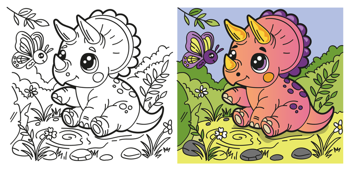 раскраска динозавр и бабочка