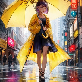Кореянка с зонтиком в центре города