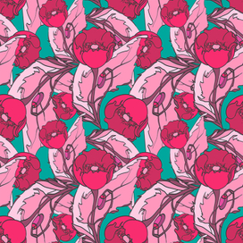 Бесшовная текстура с маками - 2