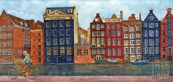 Набережная танцующих домов в Амстердаме