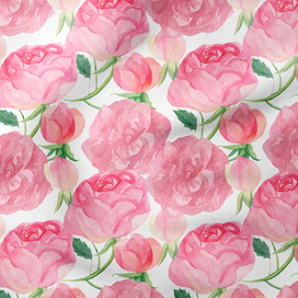 Акварельный бесшовный узор с розовыми цветами