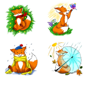 Заказ для логотпа лисёнка в разное время года для ателье.