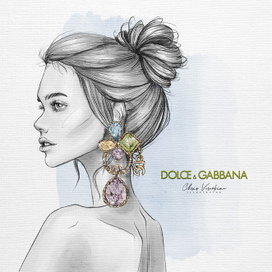 Фэшн иллюстрация девушки с сережкой Dolce&Gabbana