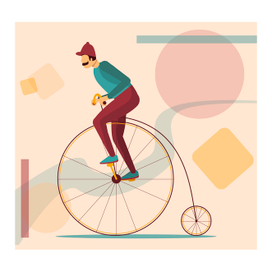 A man rides an old Bicycle