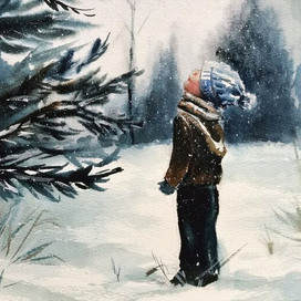 Мальчик в зимнем лесу 