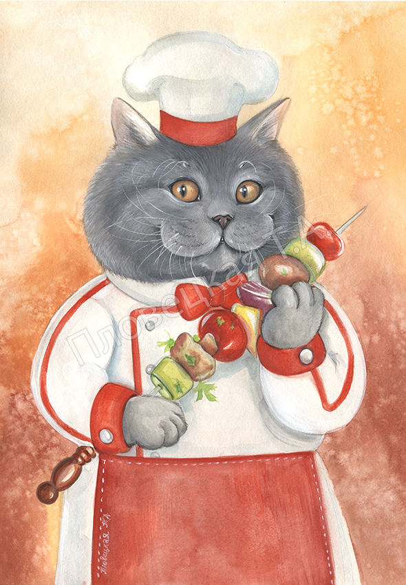 Британский кот с шашлыком