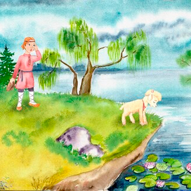 Иванушка на берегу. Иллюстрация к видеосказке Татьяны Неделькиной