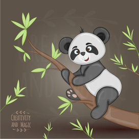 Панда сидит на дереве и улыбается